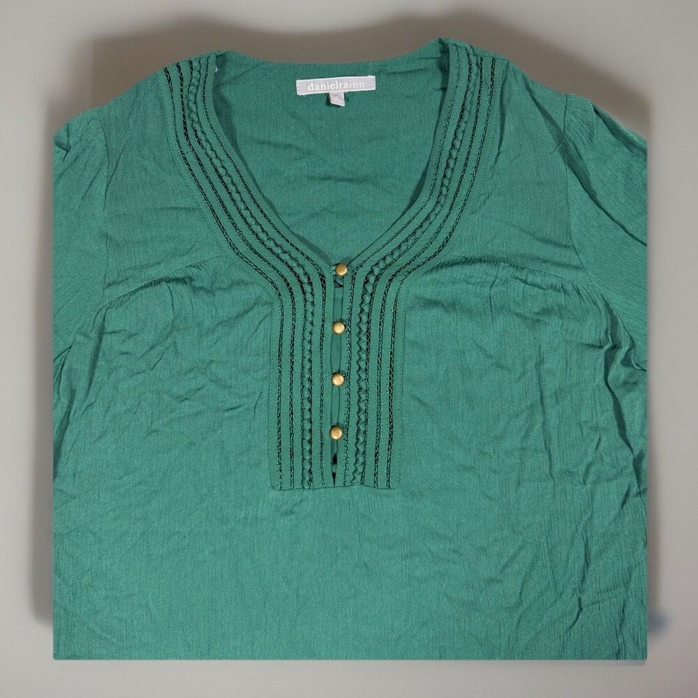 Daniel Rainn Blouse Women S Emerald Green 3/4 Sleeve Peasant Whimsigoth Boho Art